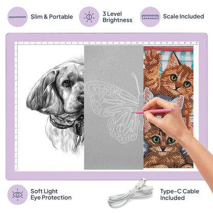 iVyne Corded Light Pad for Weeding Vinyl - A4 Light Box for Drawing - Light Board for Tracing - Light Box for Diamond Painting, Weeding Vinyl, Sketching, Tracing (Purple)
