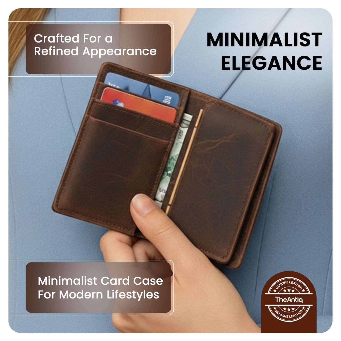 TheAntiq Leather Men Wallet, Business Card Case Expandable Bifold Card Holder for Men and Women Men's Purse RFID Wallet for Men- Brown