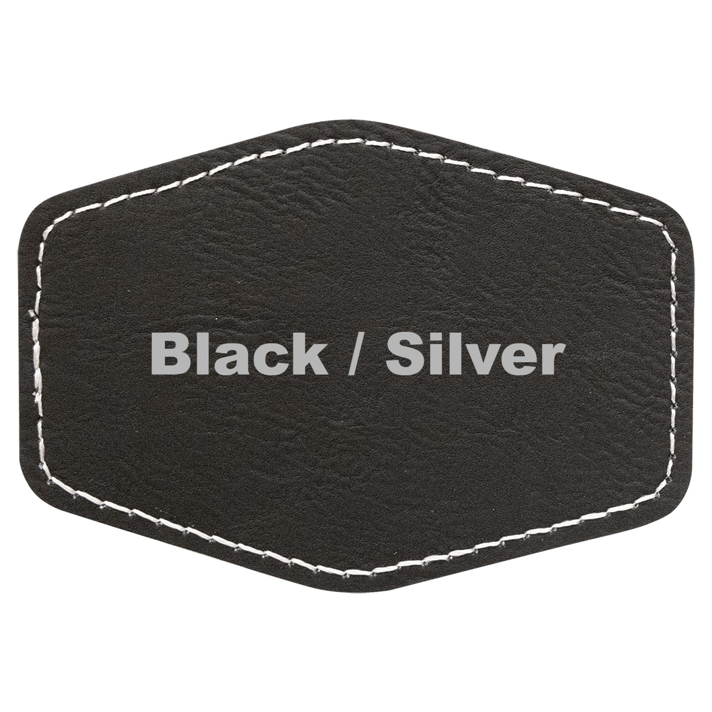 3"x2" Hexagon Blank Laserable Leatherette Hat Patches with Adhesive Faux Leather Patches for Hats Custom Fabric Repair Sew Laser Supplies (Black/Silver, 25)