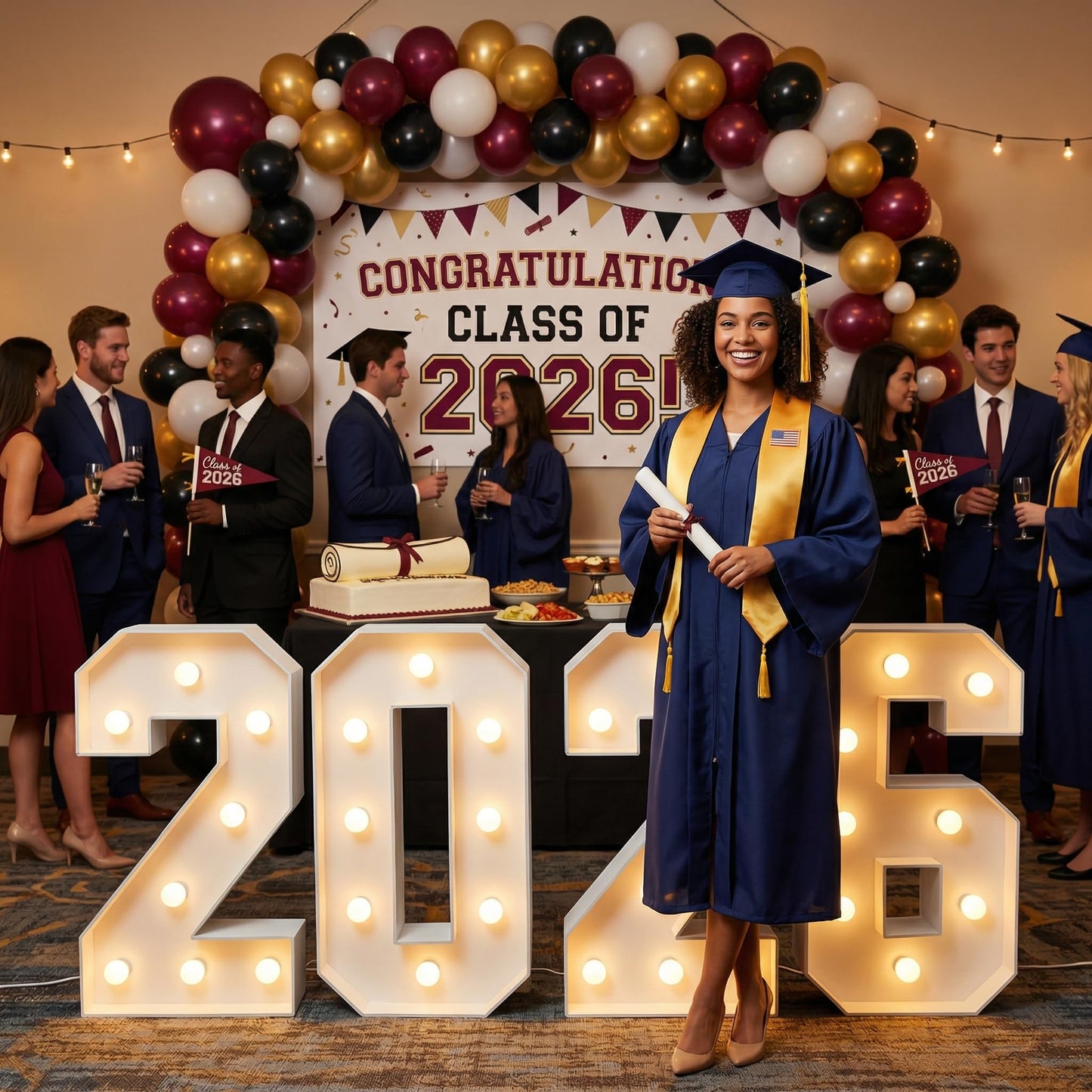 Graduation Decorations Class of 2026, 2.3FT Large PRE-CUT 2026 Marquee Numbers Kit for Preschool High School College Prom Party Decor
