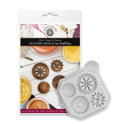 Cosmic Shimmer Mini Cogs & Gears Silicone Mold for Crafting. Use with Air Dry & Polymer Clay, Resin, Wax, Cold Porcelain & More. Cogs are 0.8 & 1.1 Inches. from Katy Sue Craft Molds