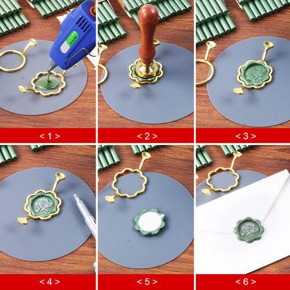 Wax Seal Kit, WASOHLING 40Pcs Pine Green Sealing Wax Sticks with Glue Gun, Wax Seal Molds, Silicone Waxing Mat, Marker Pens, Premium Kit for Wedding Invitations Envelopes Cards (Pine Green)