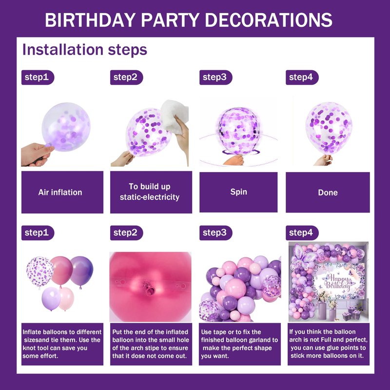 Purple Butterfly Birthday Decorations Balloon Arch Kit - Glitter Butterfly Party Supplies with Garland, Backdrop, Centerpieces for Women Girls Birthday Party Decor