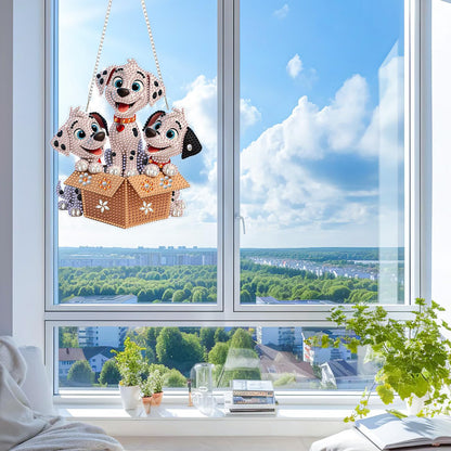 KEYIFA Dalmation Diamond Art Hanging Kits with Chain, Special Shaped Drill Diamond Painting Pendant, Cartoon Crystal Gem Art Pendant 5D Window Crafts for Wall Garden Door Decor (Width 7.9 in)