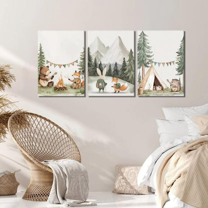 12x16in AKWISH Nursery Woodland Animals Canvas Wall Art, Cute brave Bear Fox Rabbit Hedgehog Nursery Wall Decor, Framed