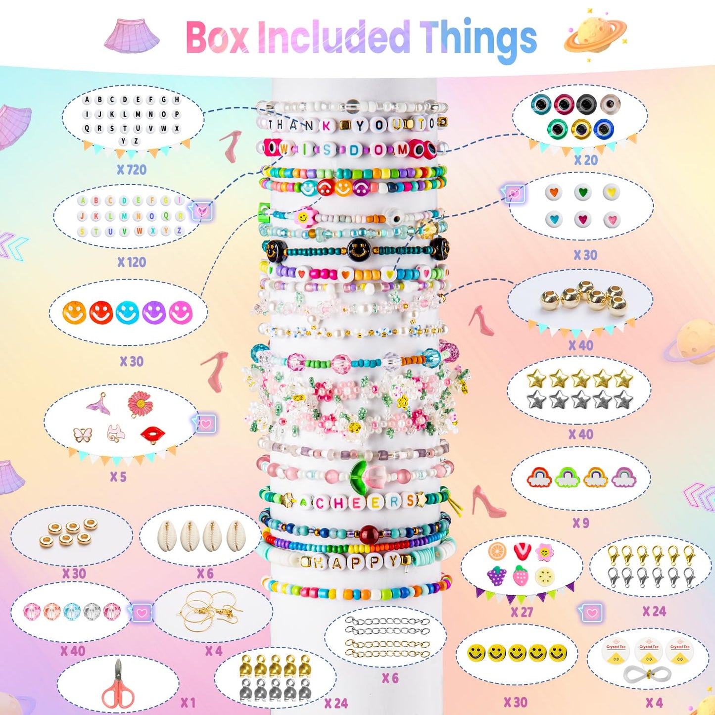 Goldwise Friendship Bracelet Kit, 16000 pcs with Seed Beads (2/3/4mm), Clay Beads, 7 Styles Letter Beads (A-Z), Variety of Charms, DIY Jewelry Making Crafts