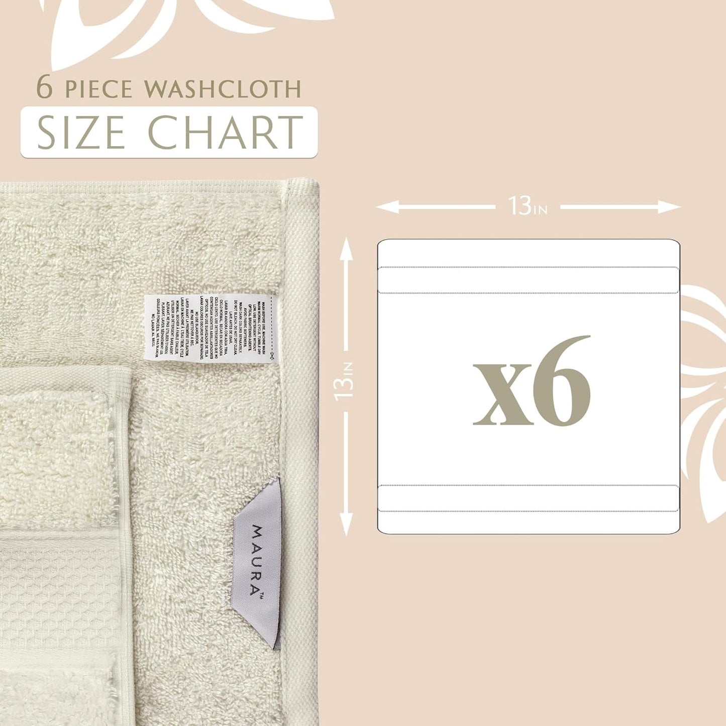 6-Pack Set MAURA Premium Turkish Washcloth - Ultimate Luxury with Soft, Thick, Super Absorbent, and Oversized Cotton