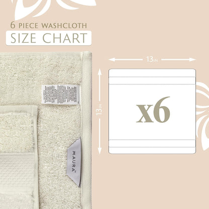 6-Pack Set MAURA Premium Turkish Washcloth - Ultimate Luxury with Soft, Thick, Super Absorbent, and Oversized Cotton