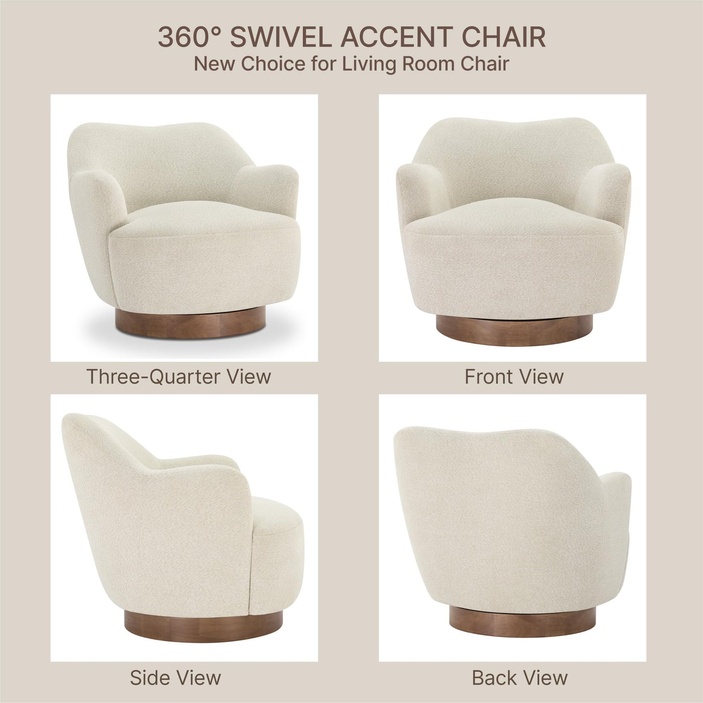 Swivel Accent Chair Set of 2,Upholstered Barrel Chair with Curves Camel Back Design,Modern Arm Chair with Wooden Base for Living Room Bedroom Reading Waitingroom,Linen