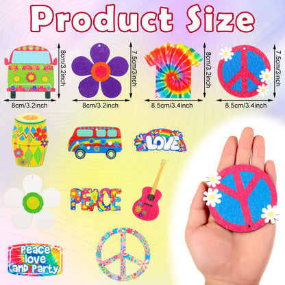 Jetec 36 Pieces 60's Hippie Groovy Party Wooden Hanging Ornaments Retro Flower Peace Sign Tie Dye Decorations for 60s 70s Hippy Vibe Birthday Baby Shower DIY Craft Supplies