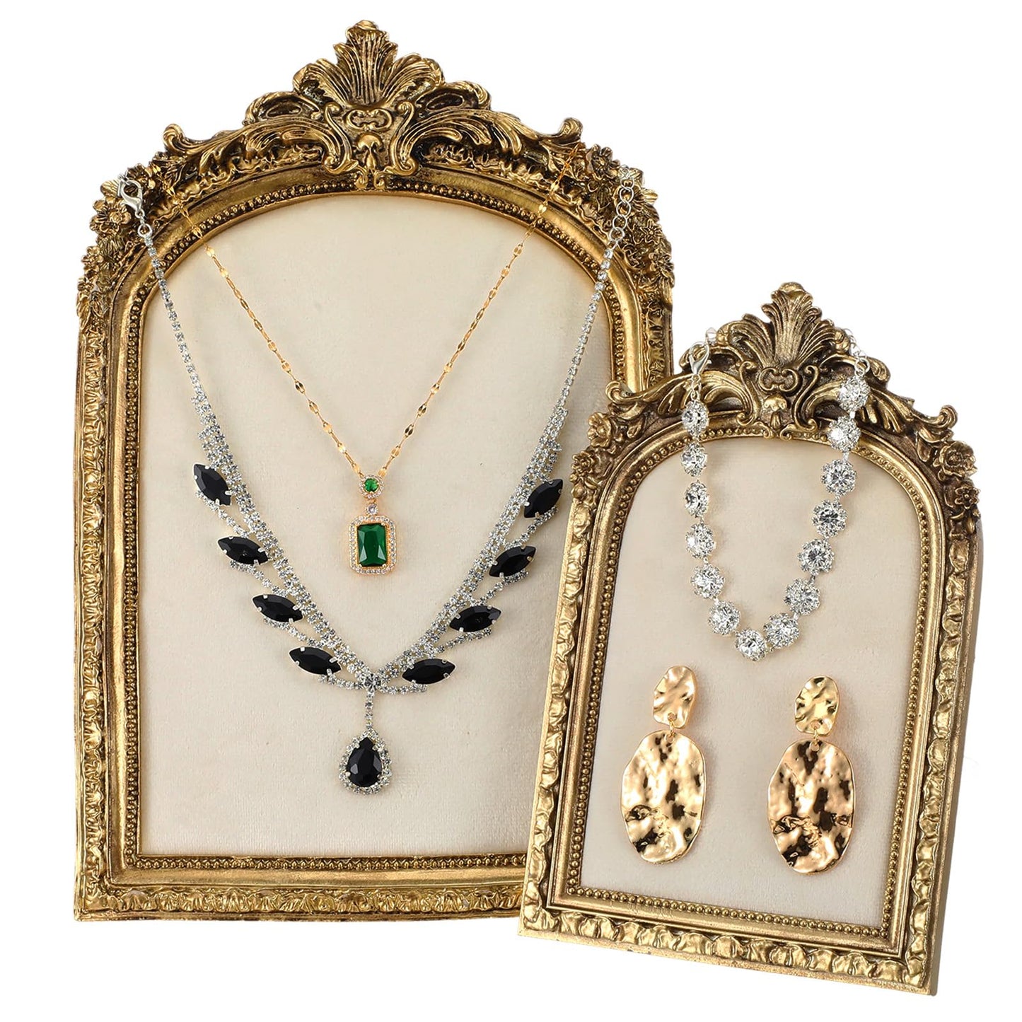 Meyeyaia 2pcs Gold Resin Jewelry Display Stand,Vintage Jewelry Holder Photo Frame Earring Holder,Velvet Necklace Tray Resin Jewelry Photography Props or Jewelry and Collectibles