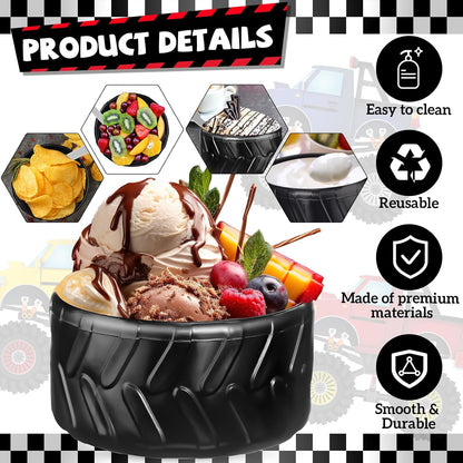 24 Sets Set, Frozen Uiifan Truck Wheel Ice Cream Bowls Spoon Plastic Race Car Party Yogurt Cups with Spoons Sturdy