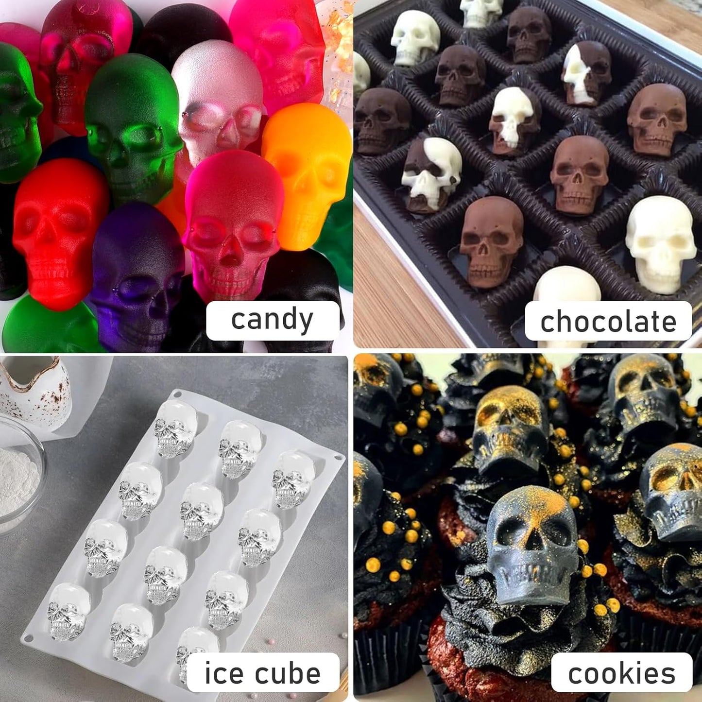 BUSOHA Skull Chocolate Molds Silicone - 2 Pack Non-Stick 40 Cavity Gummy Molds with 1 Droppers for Candy, Chocolate,