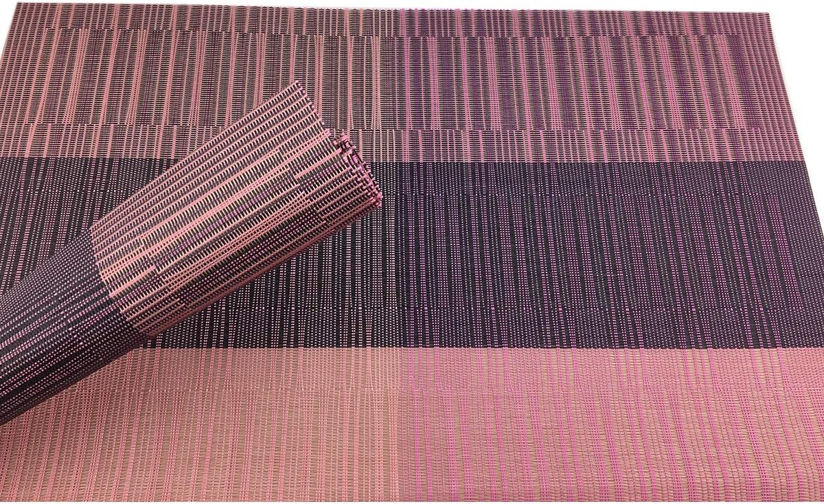 Gugrida Exquisite Woven Vinyl Placemats, Heat Resistant PVC Bamboo Style Table Mats (6, Ombre Purple Red)