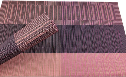 Gugrida Exquisite Woven Vinyl Placemats, Heat Resistant PVC Bamboo Style Table Mats (6, Ombre Purple Red)