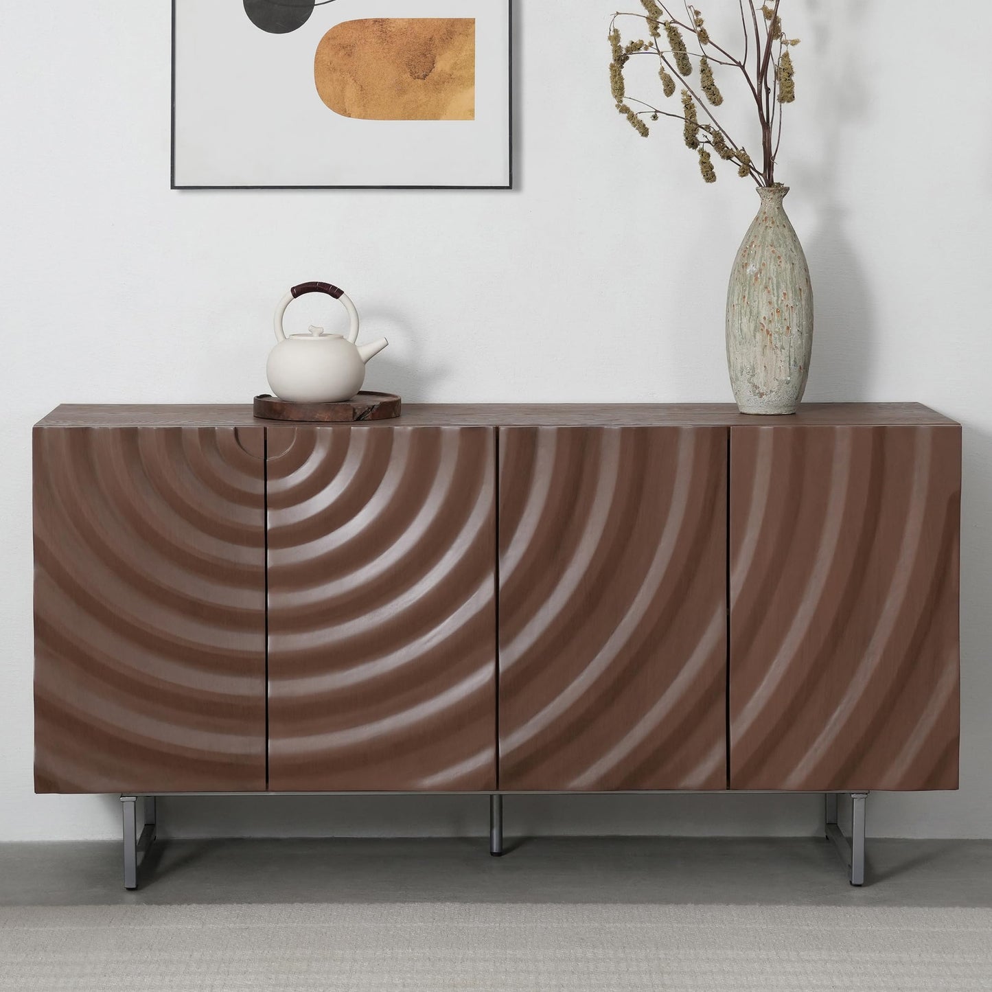Christopher Knight Home Payton Modern Minimalist Wooden Storage Sideboard, Living Room Cupboard with Shelves, Dining Room/Kitchen Buffet Cabinet, Entryway Display Table, Home Office Credenza, Brown