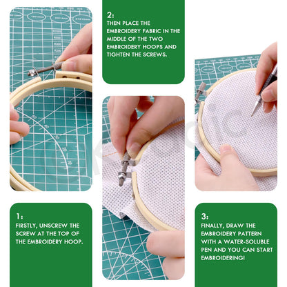 Keadic 222Pcs Embroidery Kit with Instructions Contains 100 Colors Threads, Embroidery Hoops, Sewing Pins, Floss Bobbins and Cross Stitch Tools, Hand Embroidery Starter Kit for Adults Beginners
