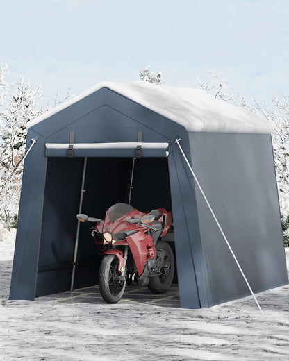 7 x 10 Ft Carport Portable Storage Shed Outdoor Tarp Sheds with Roll-Up Door, Bike Shed ATV Storage Tent for Motorcycle, Car, Garden Tools Grey