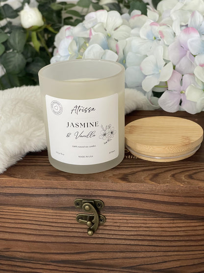 ATRISSA Jasmine Vanilla Soy Candle 8oz – Floral and Sweet Fragrance, Hand-Poured in USA