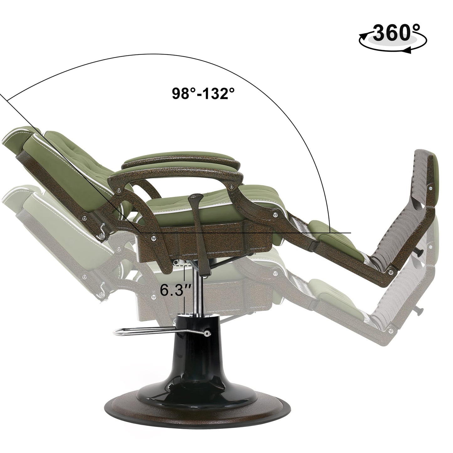BarberPub Heavy Duty Metal Vintage Barber Chair All Purpose Reclining Hydraulic Pump Salon Beauty Spa Chair Hair Styling Equipment 9218 (Green)