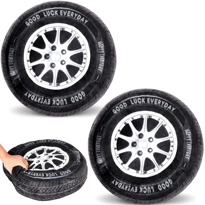 Meooeck 1 Pc Race Car Room Decor 3D Simulation Wheel Plush Pillow, 15.7 Inch Car Tire Big Soft Pillow Wheel Sofa Seat Toy for Boys Funny Bedroom Decorations Race Cars Party Gift (Classical)