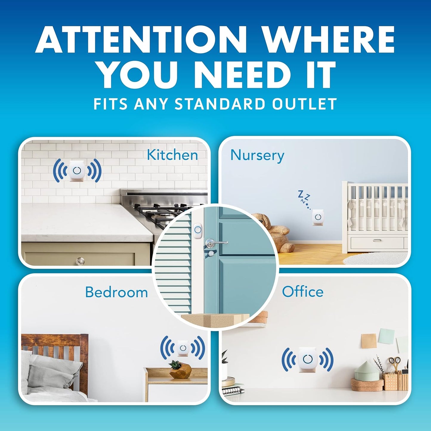SadoTech Wireless Doorbell for Home - Battery Operated, 1000 Feet, Wireless Door Bell w/LED Flash, 1 push button + 1 receiver, Baby Blue