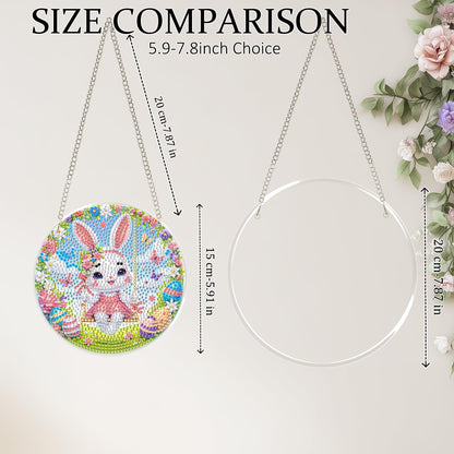 Eiflow Glass Diamond Art Kit Hanging Ornament, DIY Stained Glass Diamonds Painting Hanging Board Kit, Crystal Diamond Art Painting Easter Pendant Full Drill (Swing Bunny)