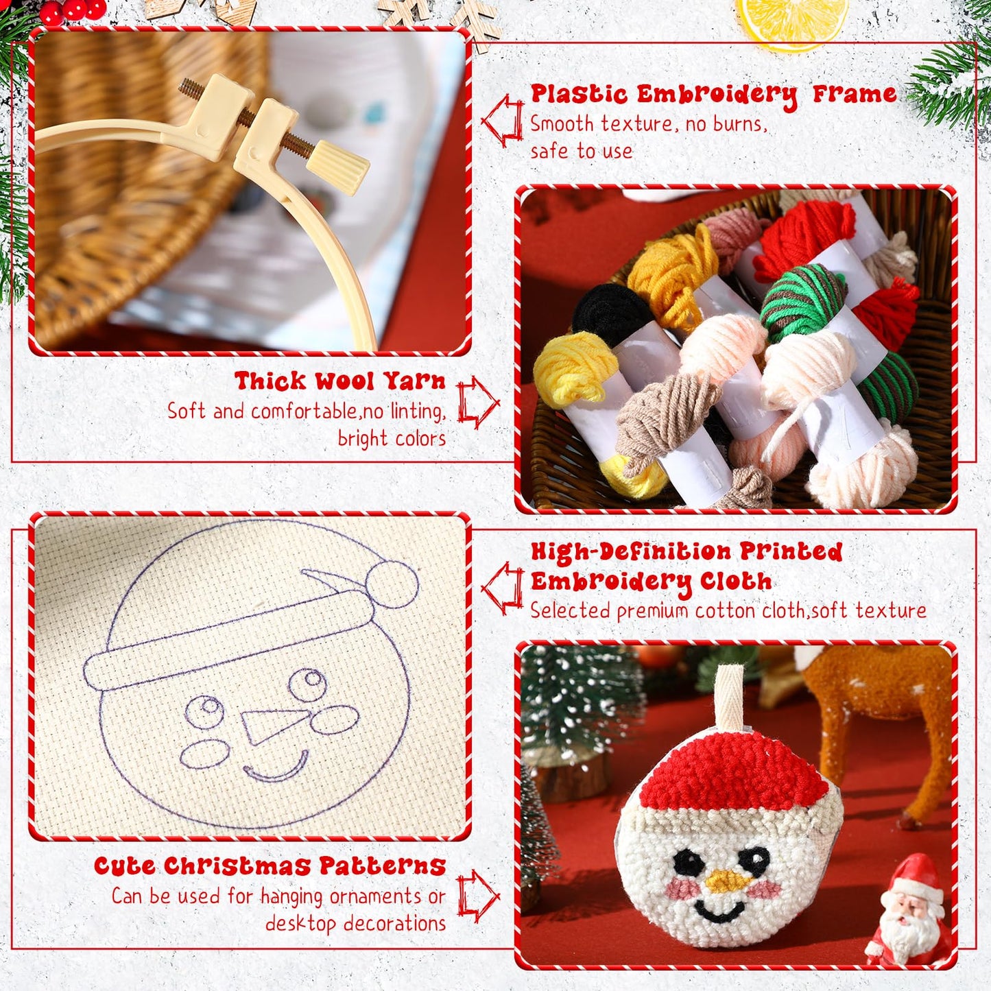 WinnerWhy 6 Pcs Christmas Punch Needle Kit Adults Beginner Keychain Accessories Christmas Punch Needle Embroidery Kit Includes Patterns, Tools, Yarns, Hoop, Instruction, Easy Art Work Decor for Adult