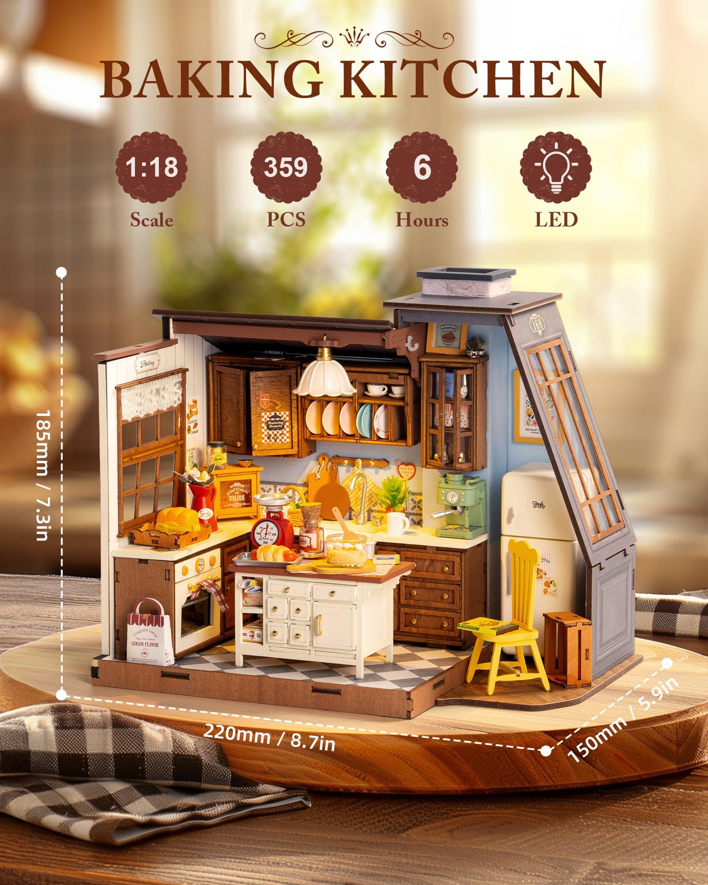 Rolife DIY Dollhouse Miniature House Kit 1:18 Scale Baking Kictchen with Pitched Roof Window, Diorama Tiny House Building Kit Crafts for Adults Home Decor Gift for Women Men Her