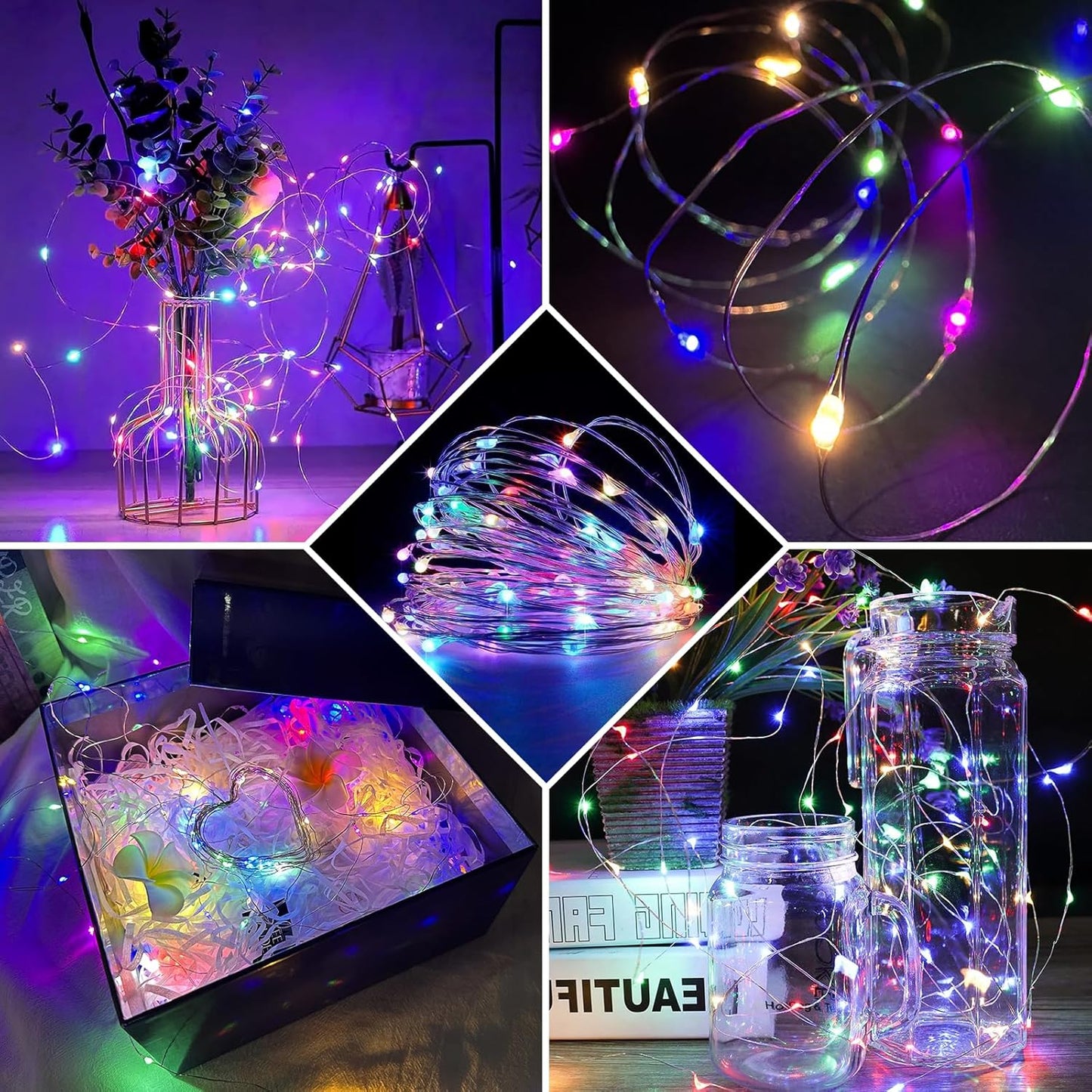 12 Pack 7Ft 20 Day,6-Colors Fairy Lights LED Twinkle String Lights Battery Operated Waterproof Firefly Starry for Mason