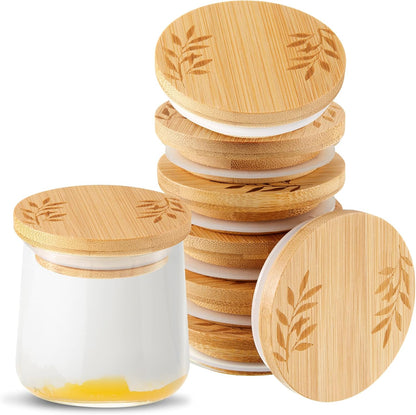 18 Set Pcs Yogurt Jar Lids Compatible with Oui Yogurt Jars Bamboo Wooden Lids Round Reusable Canning Covers
