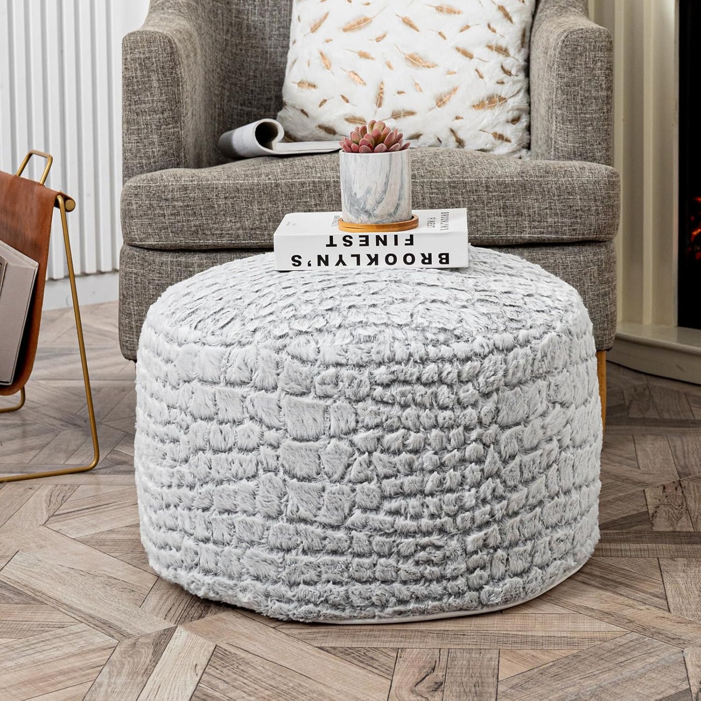 20x20x12 Inches Asuprui Pouf Ottoman Unstuffed Floor Poof Seat Pouf Ottoman Foot Rest Soft Foot Stool Fuzzy Chair Floor