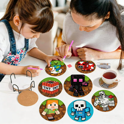 GQYCZZ 8 Pcs Diamond Art Coasters Kit for Adults/Beginner, Game Theme Diamond Painting Coasters with Holder, 5D Gem Art DIY Crafts Diamond Dots for Gift Life 10X10CM