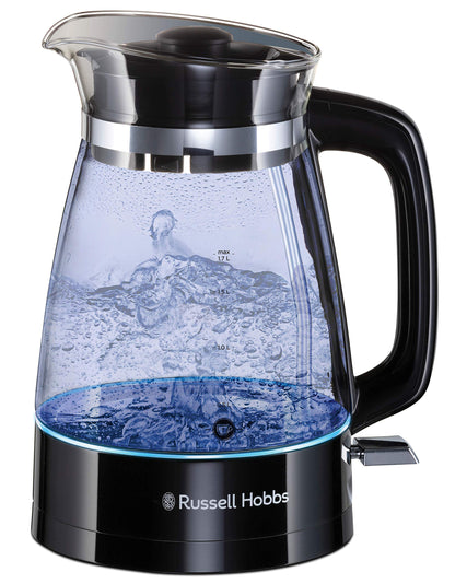 Russell Hobbs Kettle Glass [1.7 L, 2400 W, Optimised Design Spout Made of Glass, LED Lighting] Classic Design (Quick Boil Function, Removable Lid, Limescale Filter, Stainless Steel Base) 26080-70