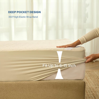 BEDLORE Waterproof Mattress Protector - Soft Breathable Twin XL Pad with Deep Pocket (Beige)