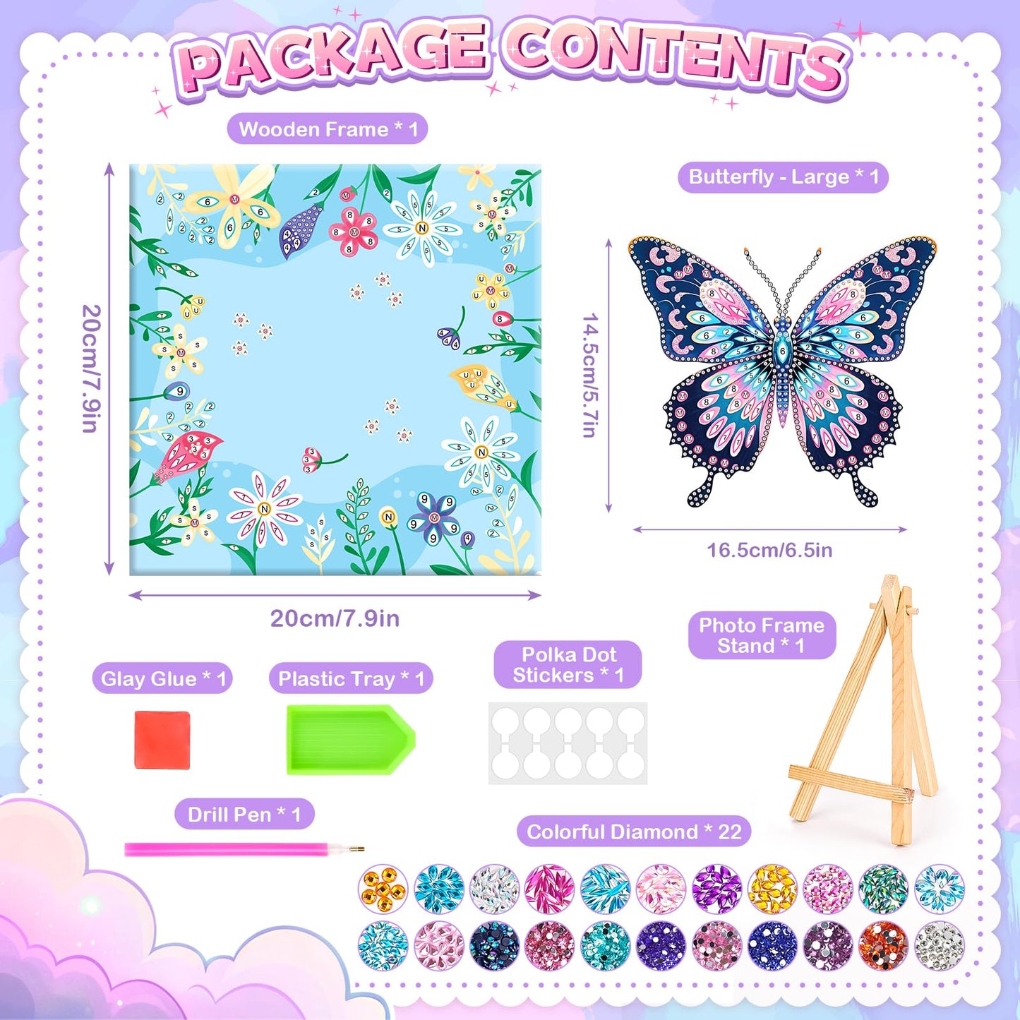 Arts and Crafts for Kids Age 8-12, Diamond Art Kit for Kids, Gifts for 6 7 8 9 10 Year Old Girls, Birthday Presents Toys for Girl Teen, Fun Activities Gem Art Butterfly Kit with Frame for Home Decor