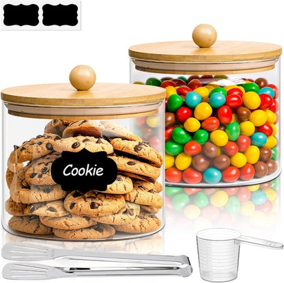 ComSaf Half Gallon Cookie Jar - Large Glass Food Storage Containers Set of 2 | 1.8 Qt for Flour, Sugar, Candy, Cereal, Nuts, Beans
