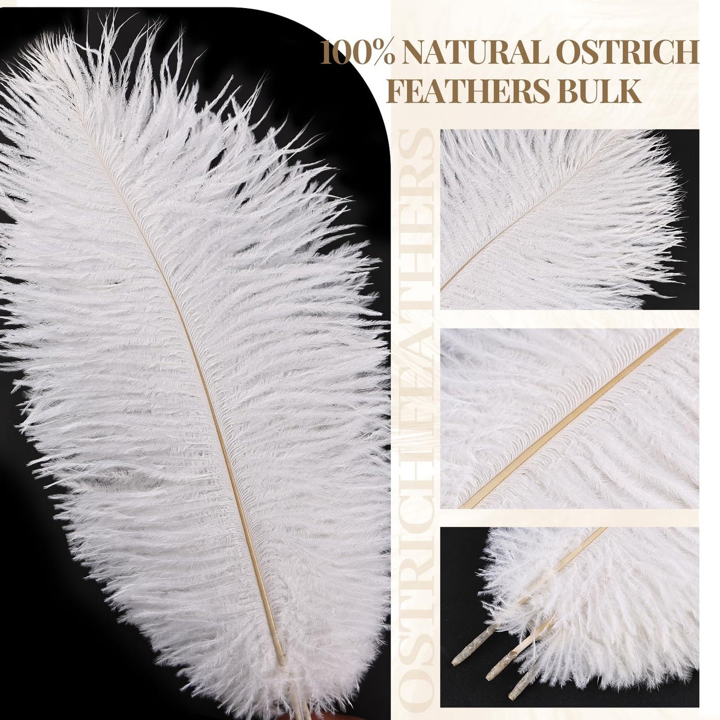 Natural White Ostrich Feathers Bulk 40 Pack, 10-12 in, 8-10 in (20 Pcs Each), for DIY Vase Craft Wedding Party Centerpieces Christmas Decoration