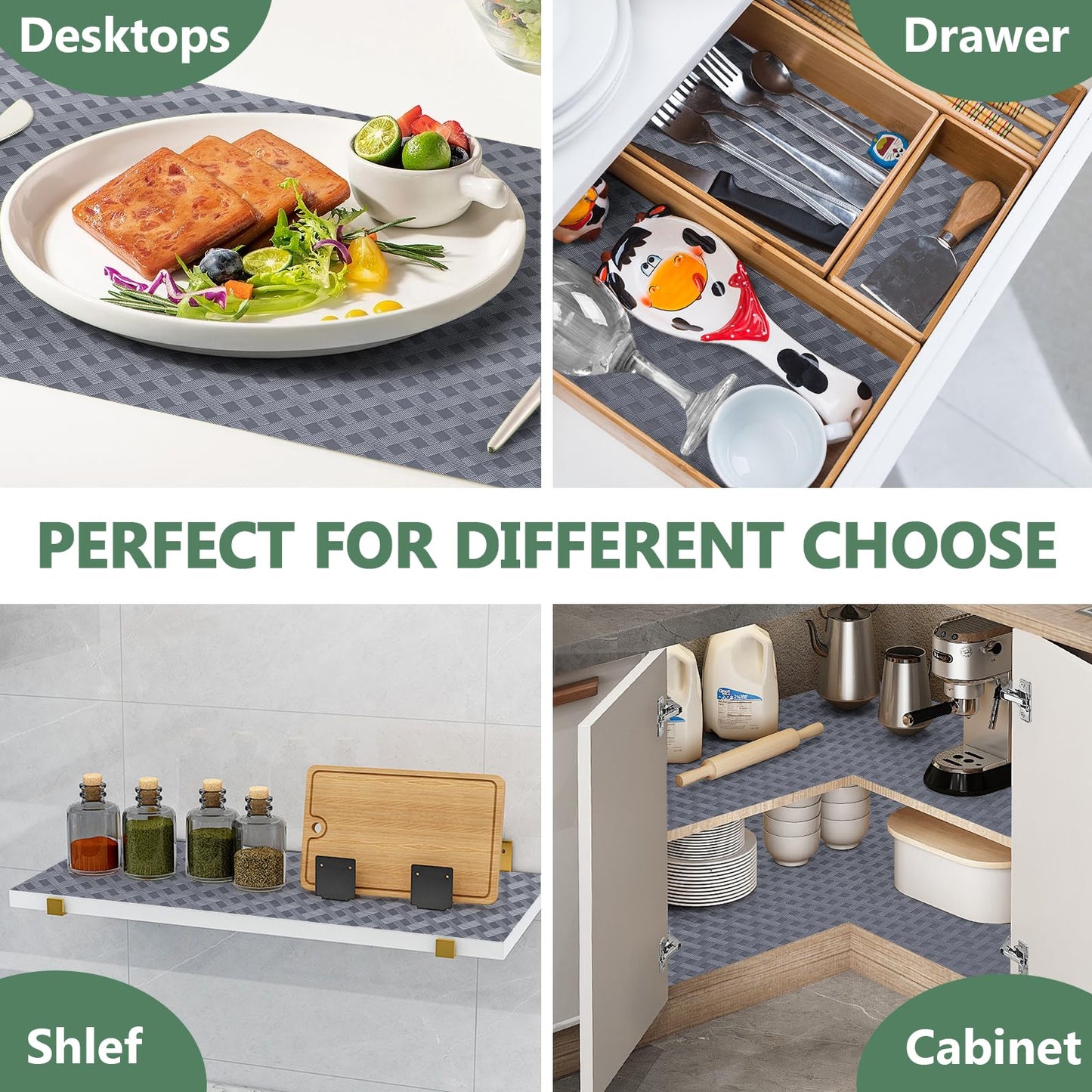 Origuuds Shelf Liners, Non-Adhesive Drawer Liner, Waterproof & Oil-Proof Kitchen Cabinet Cupboard Liner Plastic EVA Material BPA Free Fridge Liner Mats Paper Protector for Shelves (Grey/12in x 120in)