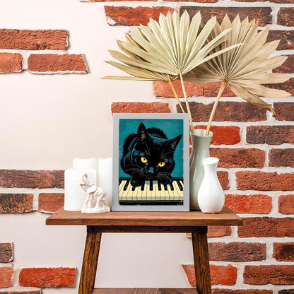 EATUKYIC Diamond Art Kits for Adults Cat on Piano Keys Retro Art DIY Frameless Diamond Painting Kits for Adults Beginner, Diamond Painting Kit for Home Wall Decor 12x16 inch