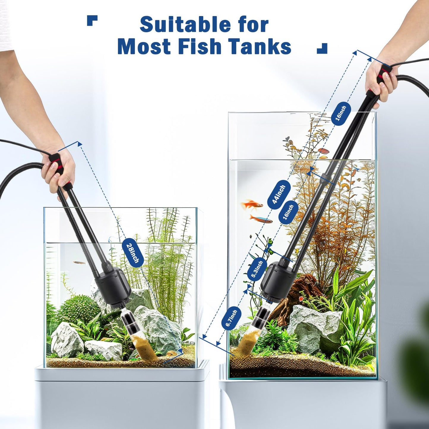 AQQA Aquarium Gravel Cleaner Kit, 6 in 1 Electric Fish Tank Vacuum Cleaning Tools Water Changer, Multifunction Wash Sand Filter Water Circulation 20W 320GPH 110V