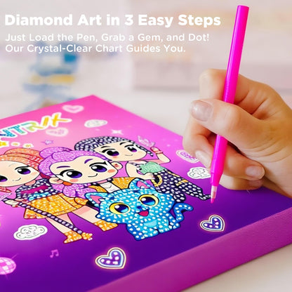ZEHYRNE Diamond Art Compatible with KP0P Demon Movie Hunter Fans, Art and Crafts Kits for Girls Age 8-12 6-8, DIY Gem Art 丨Birthday Children's Day Gift, Bedroom Decor. with Wooden Stand