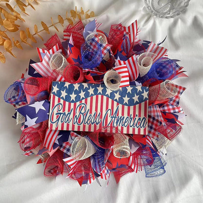 JStnana 3 Rolls Red White and Blue Stripe Deco Mesh Ribbon, 6 Inch x 30FT Per Roll Metallic Foil Burlap Deco Mesh Fabric for 4th of July Independence Day PatrioticWreath Swags Bow Making DIY Craft