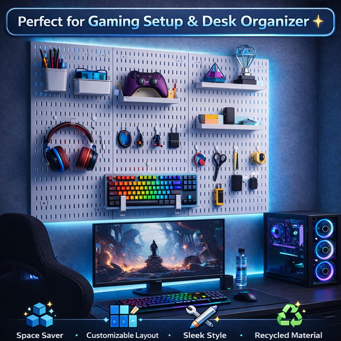 Hogurity Peg Board, 24"x36" Pegboard Wall Organizer, Includes 6PCS White Peg Boards and Accessories, Plastic Peg Board Panels for Craft Room, Office, Kitchen, Gaming Room