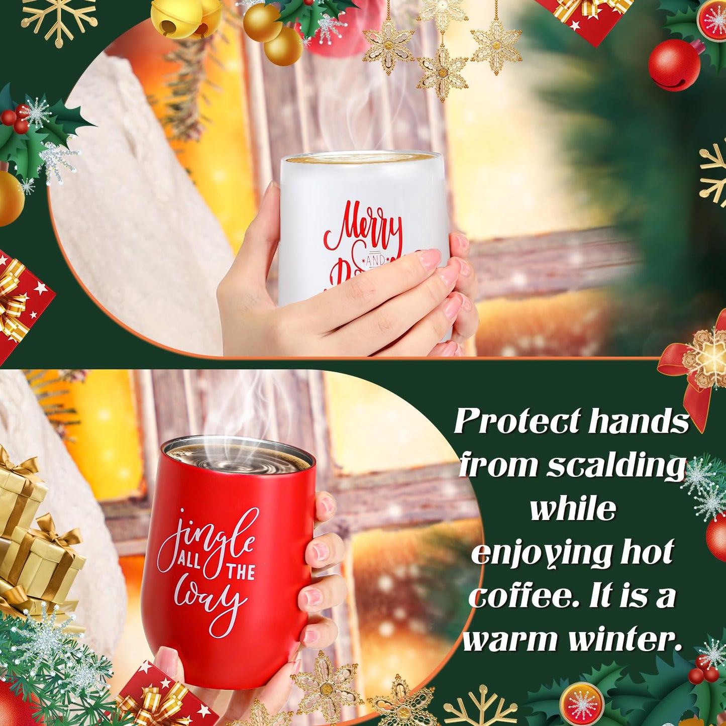 Uiifan 10 Pack Christmas Tumblers Gifts 12 Oz Xmas Funny Tumbler Christmas Stainless Steel Coffee Mugs Set Xmas Insulated Travel Cup with Straw Lid for Family Xmased Holiday Gift (Red White)