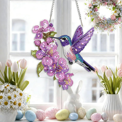 Bird DIY Hanging Diamond Art Kits for Adults Flower, Hummingbird Diamond Painting Kits, Special Shaped Rhinestone, Acrylic 5D Gem Art Craft Window Pendants Home Garden Wall Hanging Ornament Kits