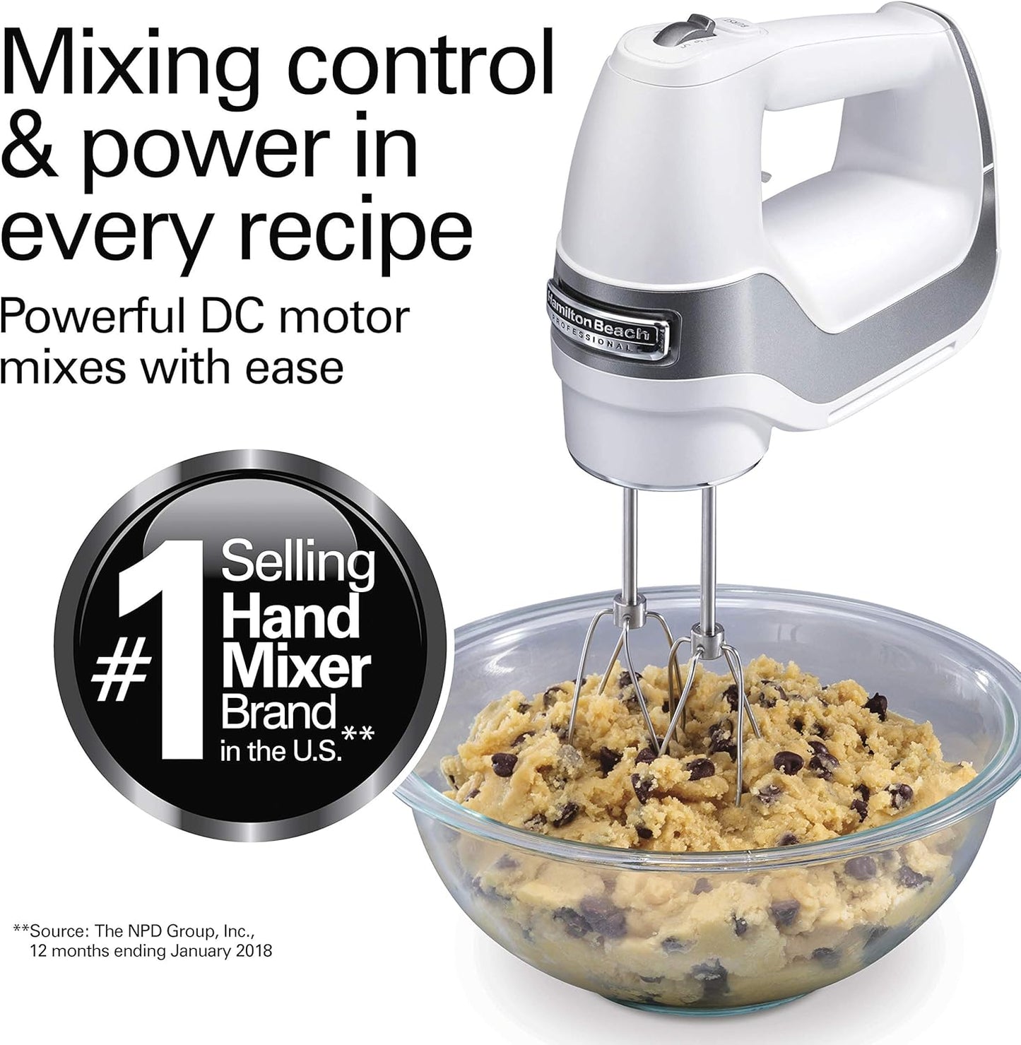 Hamilton Beach Professional 5-Speed Electric Hand Mixer, High-Performance DC Motor, White with Storage Case