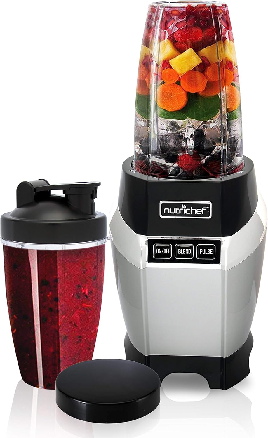NutriChef Personal Electric Single Serve Blender - Small Professional Kitchen Countertop Mini Blender for Shakes & Smoothies, Pulse Blend, Convenient Lid Cover, Portable 20 & 24 oz Cups, Black