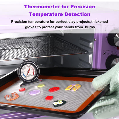 25QT Polymer Clay Oven with Adjustable Time & Temperature,Large Capacity Electric Oven for bake Clay,Polymer Clay Tools,Includes Tray,Wire Rack,Thermometer,Heat-resistant Silicone Mat and Gloves