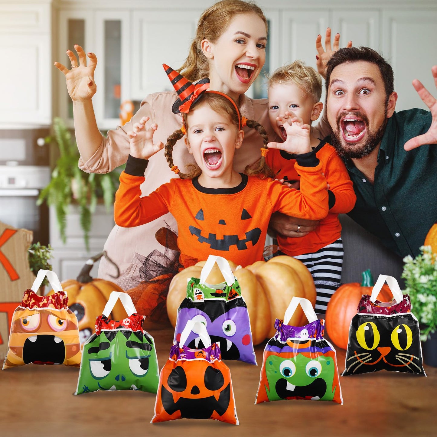 Funnymoom 60 Pcs Halloween Party Favors Bags Drawstring Treat Bags Candy Goodie for Kids Trick Plastic Party Gift for Halloween Birthday Supplies